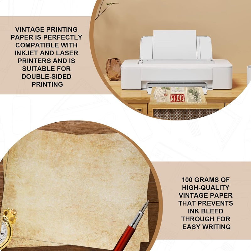 Joyberg 70PCS Vintage Paper 8.5 x 11 in Parchment paper for Writing Letter writing Paper, Decorative Printer Paper for Invitation, Letter, Resume, Award, Diploma, Art, Craft, Certificate Antique - Image 4